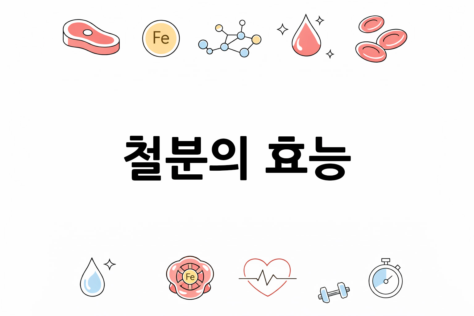 흰 배경의 철분 관련 미니멀 벡터 아이콘 이미지, 중앙 텍스트 공간 비움
