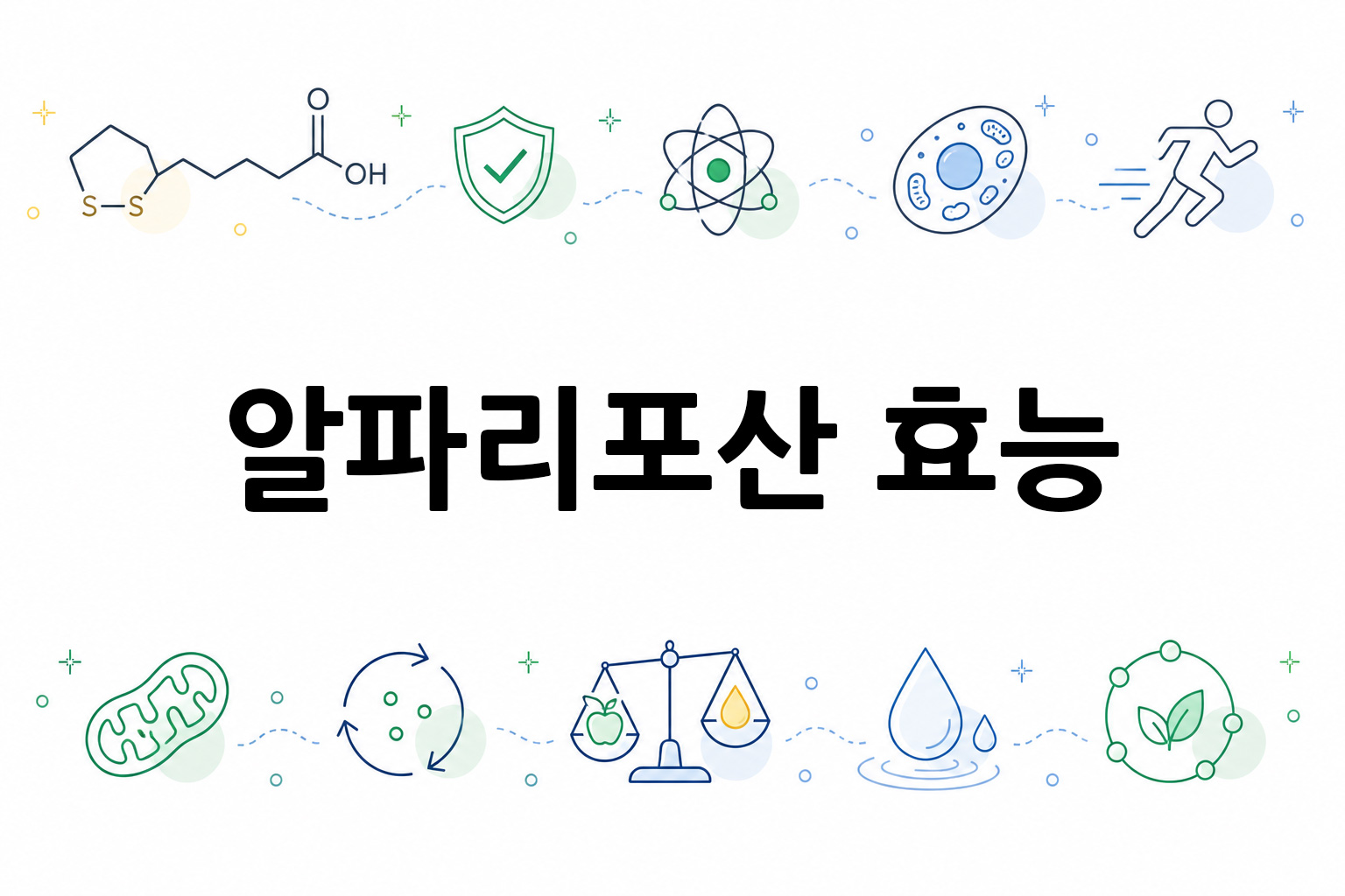 흰 배경의 알파리포산 관련 미니멀 벡터 아이콘 이미지, 중앙 텍스트 공간 비움